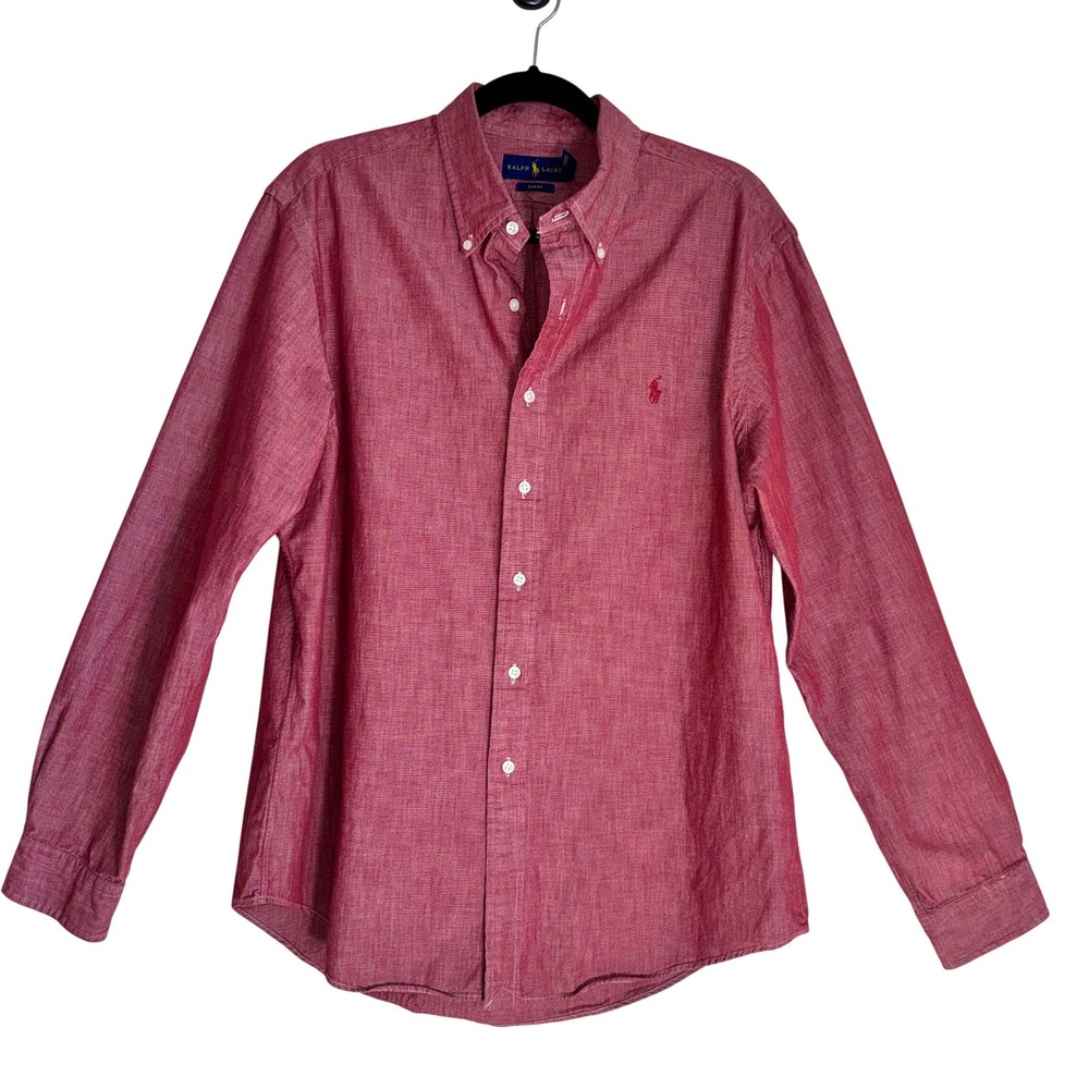 Ralph Lauren Mens XL Slim Fit Red Heathered Cotton Button Down Shirt Long Sleeve